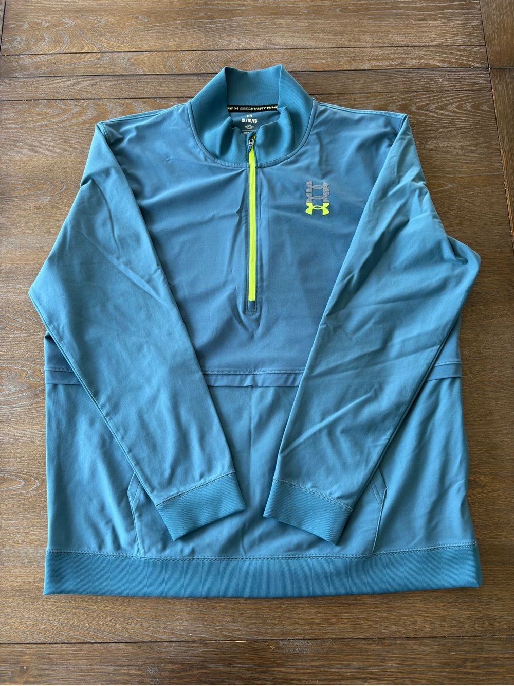 Under Armour Men's Teal Half-Zip Performance Pullover with Neon Yellow Accents